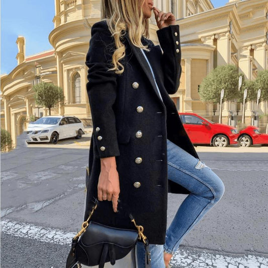 Women’s Woolen Lapel Double-Breasted Winter Coat