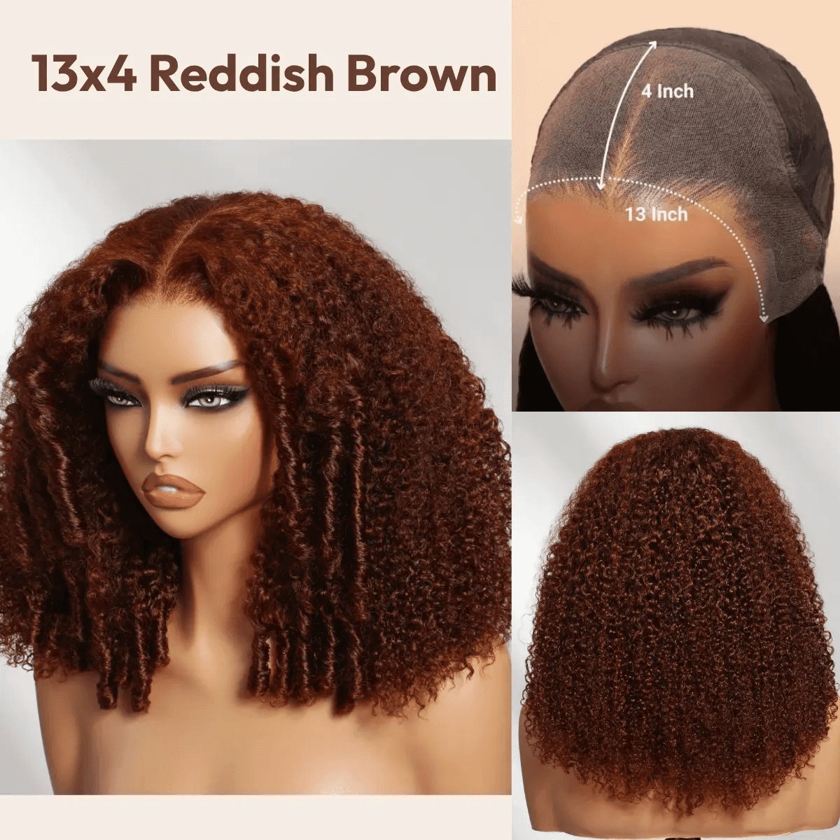 UNice 250% Density Reddish Brown Afro Kinky Curly Human Hair Wig 7x5 HD Lace Closure Glueless Wig Pre Plucked Natural Hairline