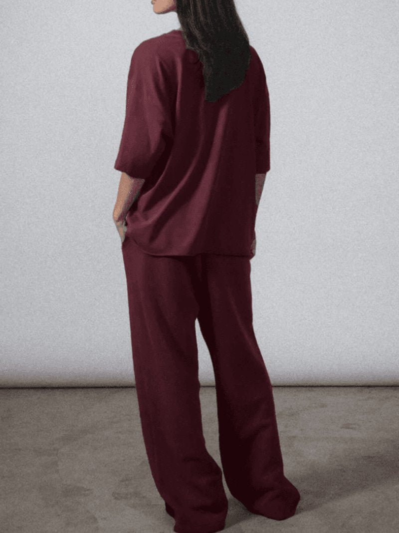 Women’s 2-Piece Casual Set Crew Neck Top & Long Pants