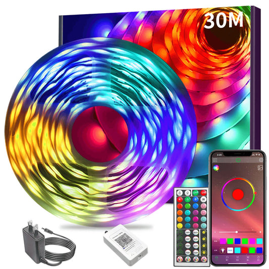 RGB LED Strip Lights with App & Remote – Bluetooth Music Sync, Timer, 50FT/100FT/200FT for Bedroom & Home Decor
