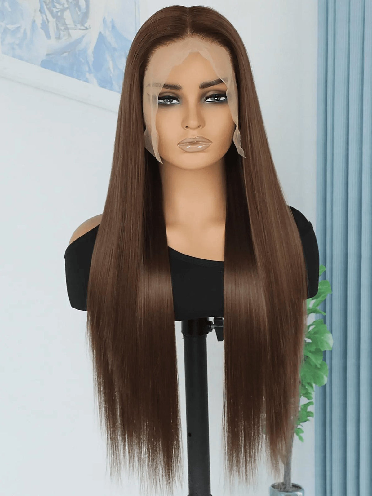 28-Inch Orange Straight Glueless Lace Front Wig – Long Synthetic Hair Wig for Women, Fluffy HD Lace Front