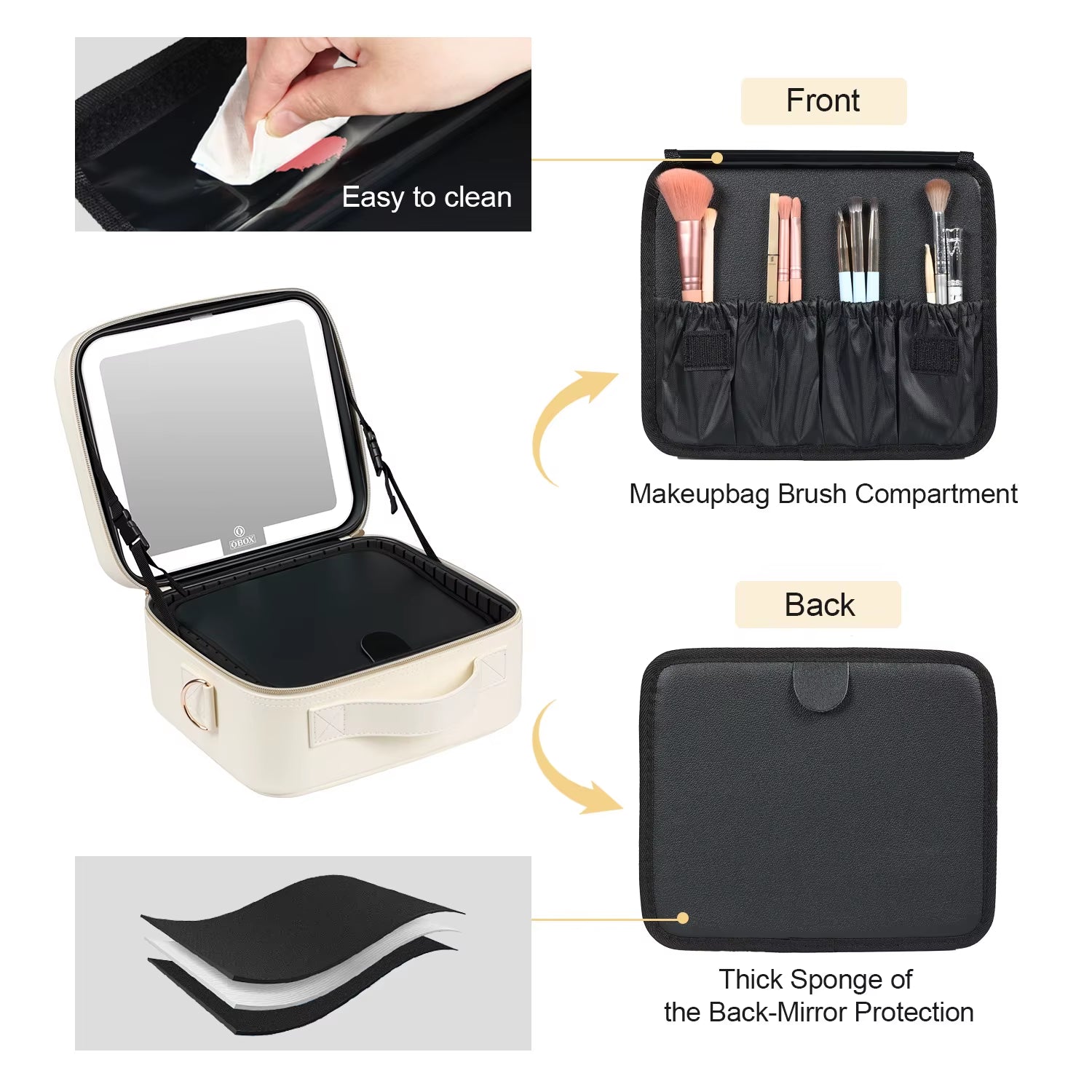 Luxury PU Makeup Bag with LED Mirror Travel Cosmetic Organizer Case