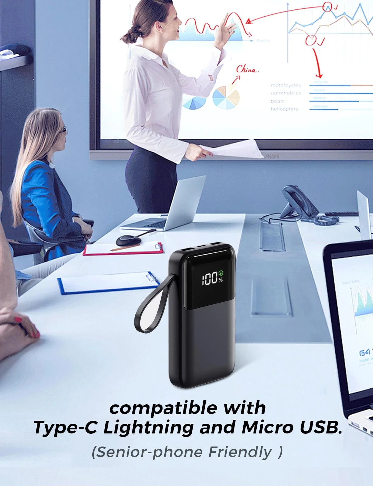 15,000mAh Power Bank 22.5W Fast Charging Built-In Cable LED Display