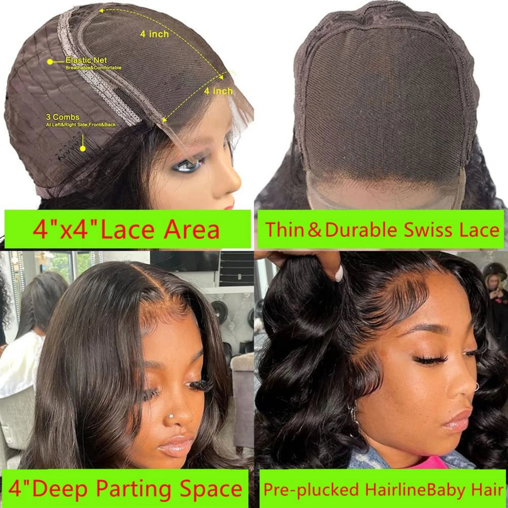 Body Wave 4x4 HD Lace Front Human Hair Wig Glueless 180% Density
