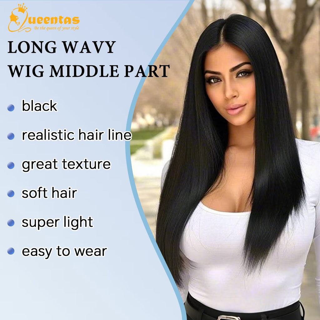 24-Inch Glueless Straight Synthetic Wig Heat-Resistant Pre-Plucked