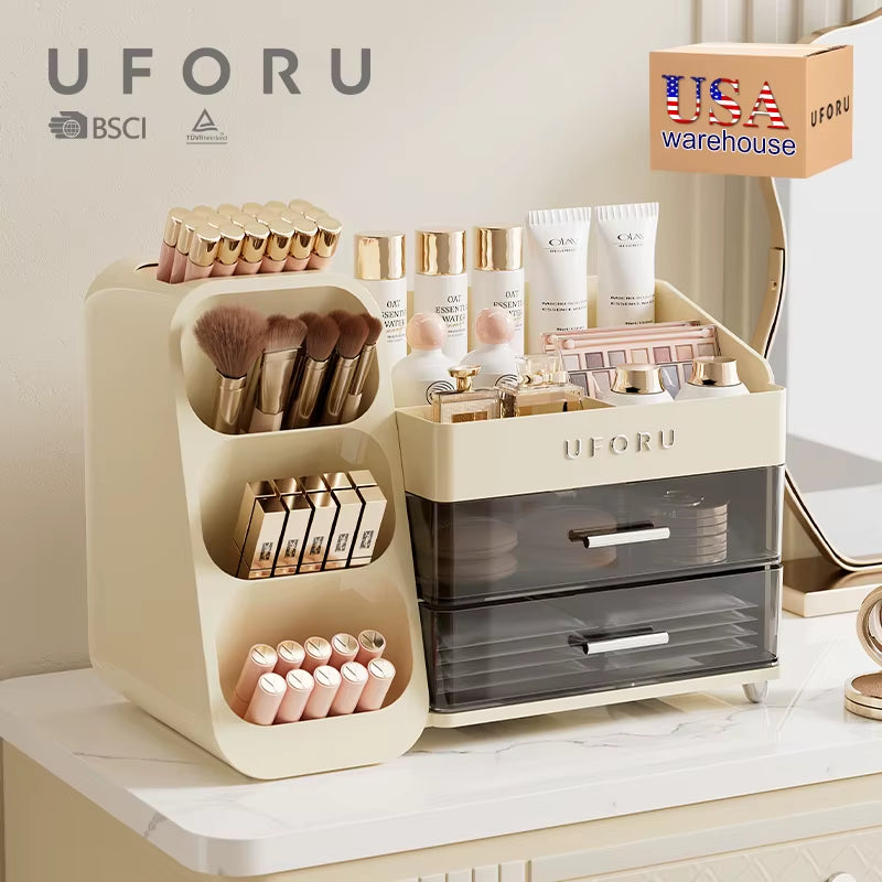 UFORU Makeup Organizer with Drawers Vanity Brush Storage Box