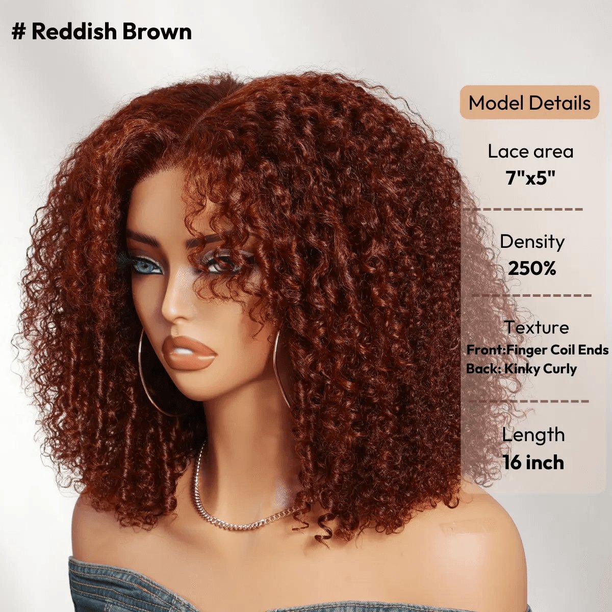 UNice 250% Density Reddish Brown Afro Kinky Curly Human Hair Wig 7x5 HD Lace Closure Glueless Wig Pre Plucked Natural Hairline