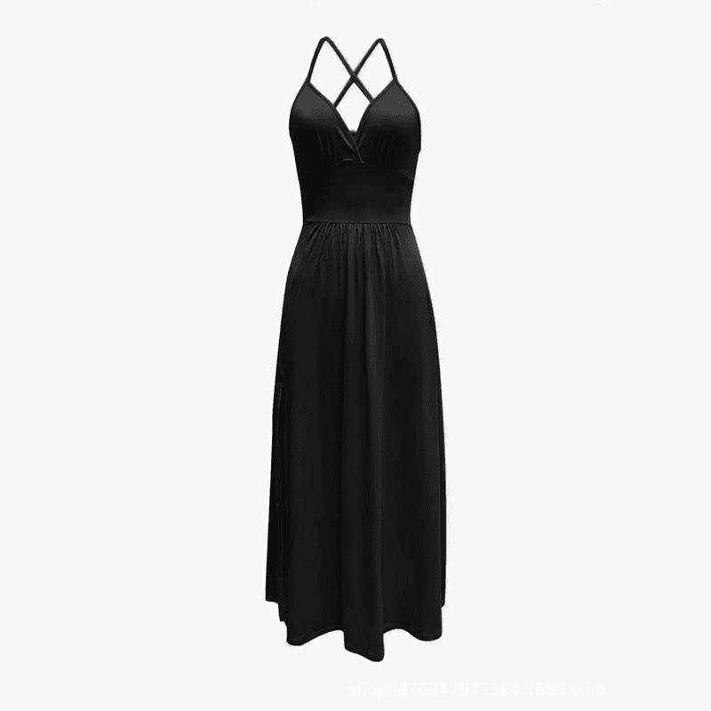 Women's Deep V-Neck Maxi Dress Sleeveless High Slit Backless Gown
