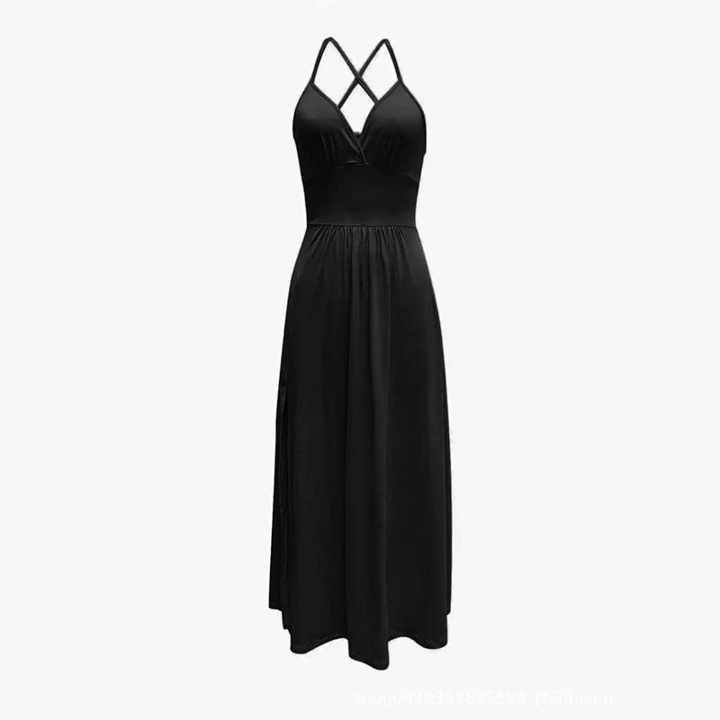 Women's Deep V-Neck Maxi Dress Sleeveless High Slit Backless Gown