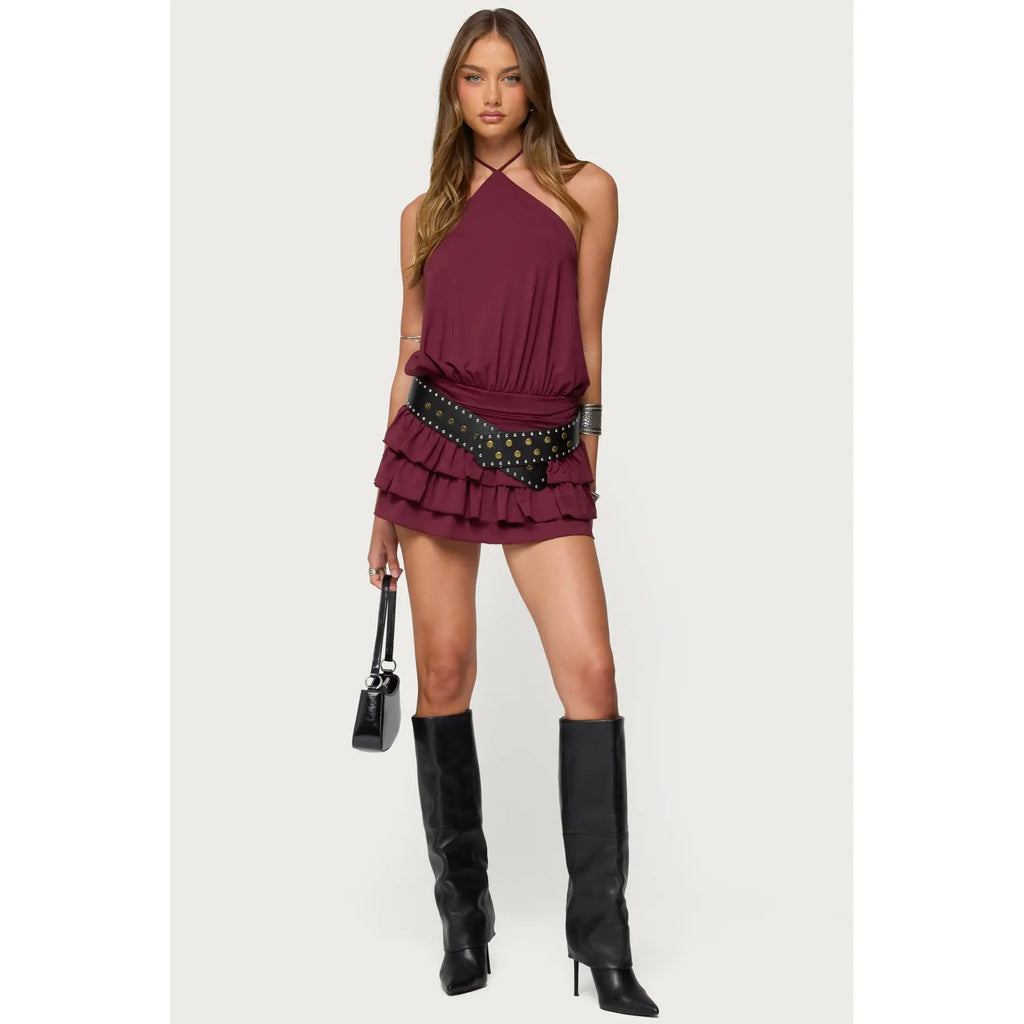 Fontella Ruffled Halter Neck Romper – Sleeveless Backless Summer Jumpsuit for Women