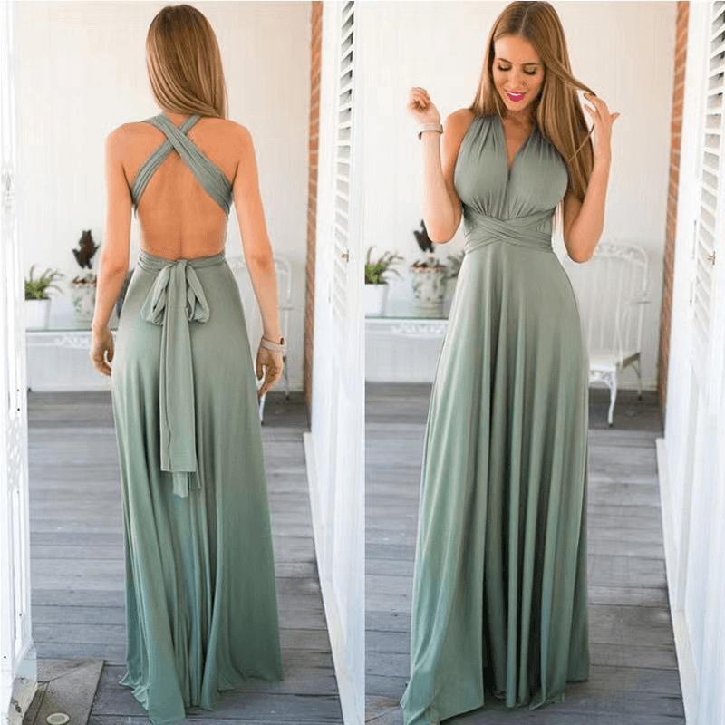 Women’s V-Neck Cross Back Long Dress for Party Evening