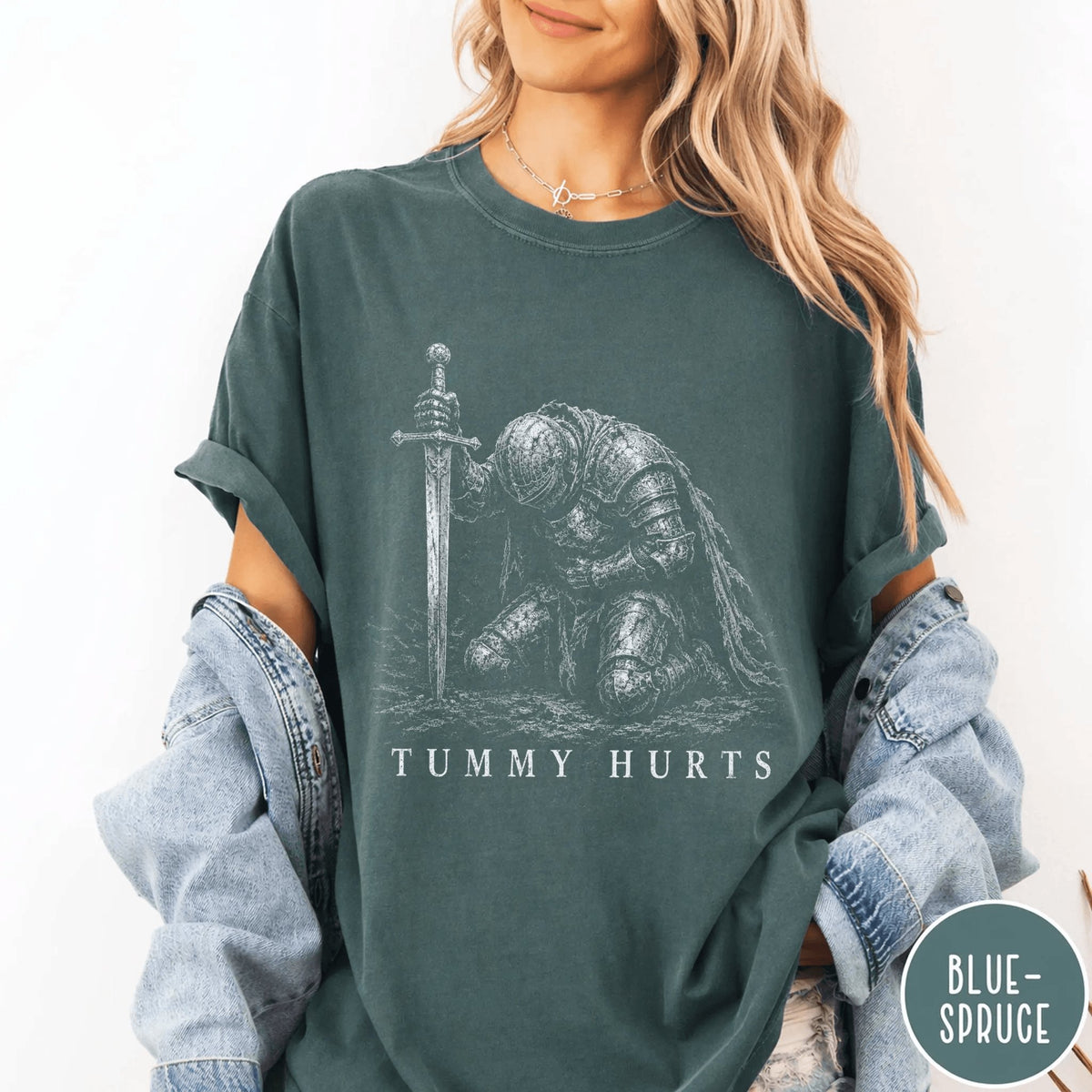 Tummy Hurts Knight Shirt Funny Dark Fantasy Graphic Meme T-Shirt