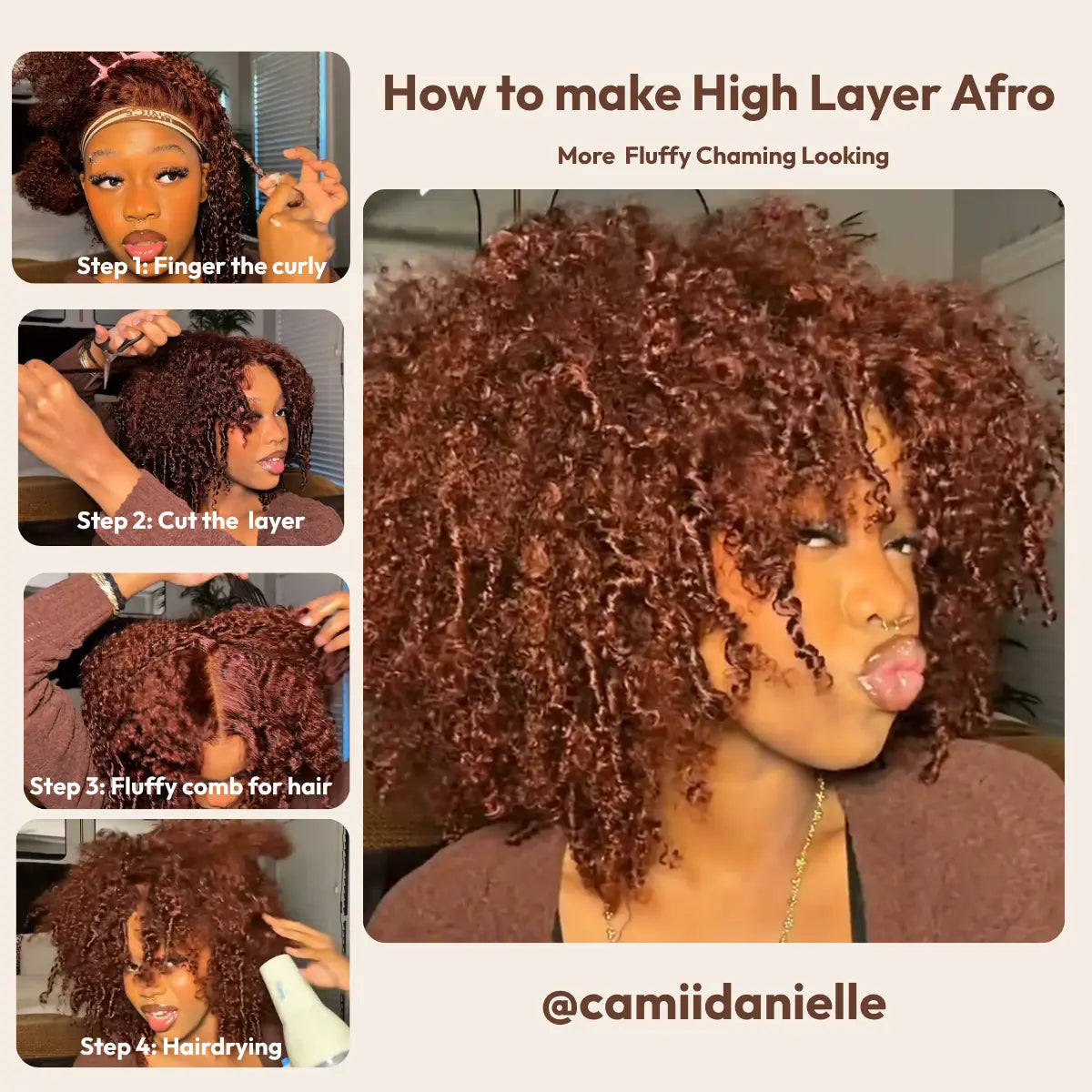 UNice 250% Density Reddish Brown Afro Kinky Curly Human Hair Wig 7x5 HD Lace Closure Glueless Wig Pre Plucked Natural Hairline