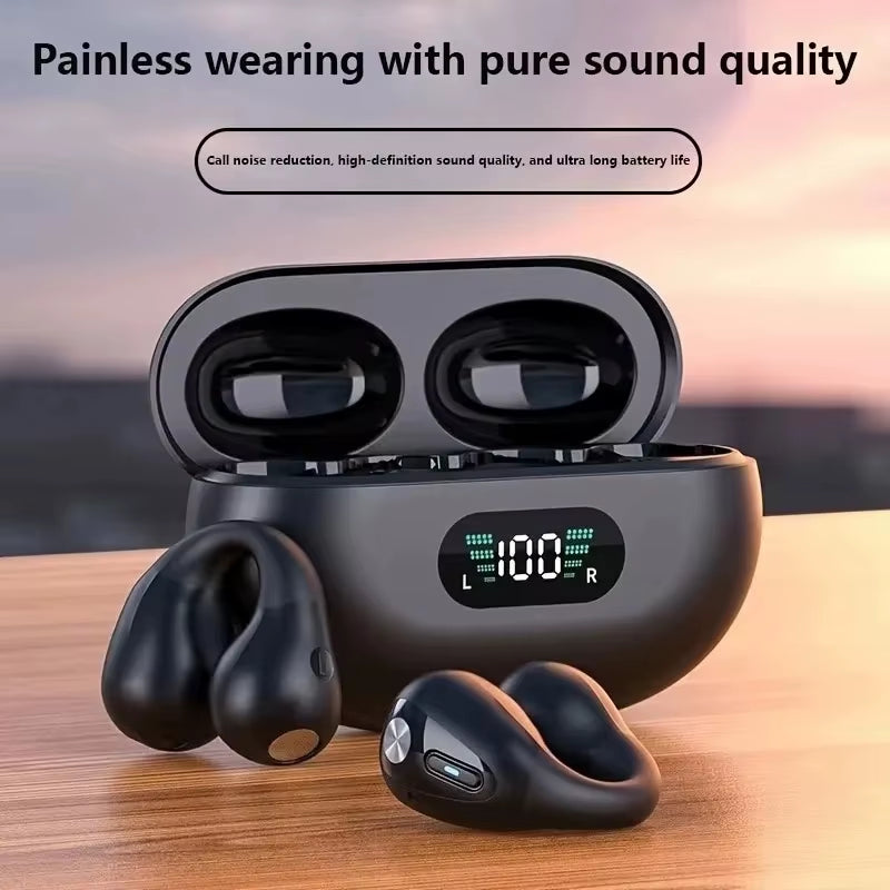 TWS Wireless Headset Mini Digital Display ANC Headphones Clip Ear Music Noise Canceling Headset HD Call Sports Gaming Earphones