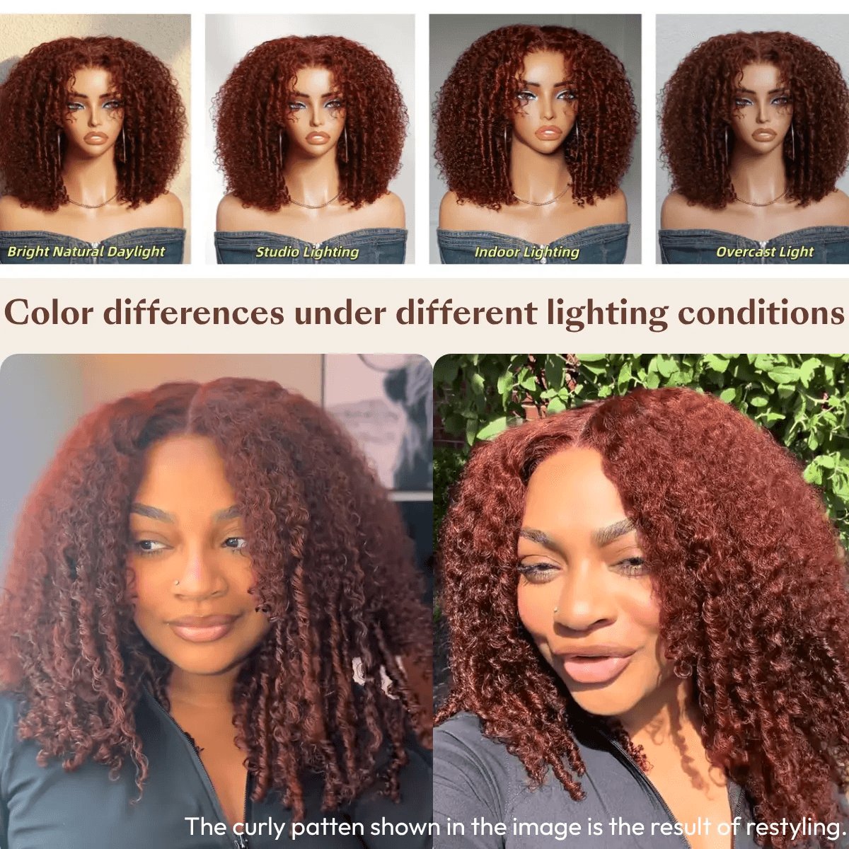 UNice 250% Density Reddish Brown Afro Kinky Curly Human Hair Wig 7x5 HD Lace Closure Glueless Wig Pre Plucked Natural Hairline