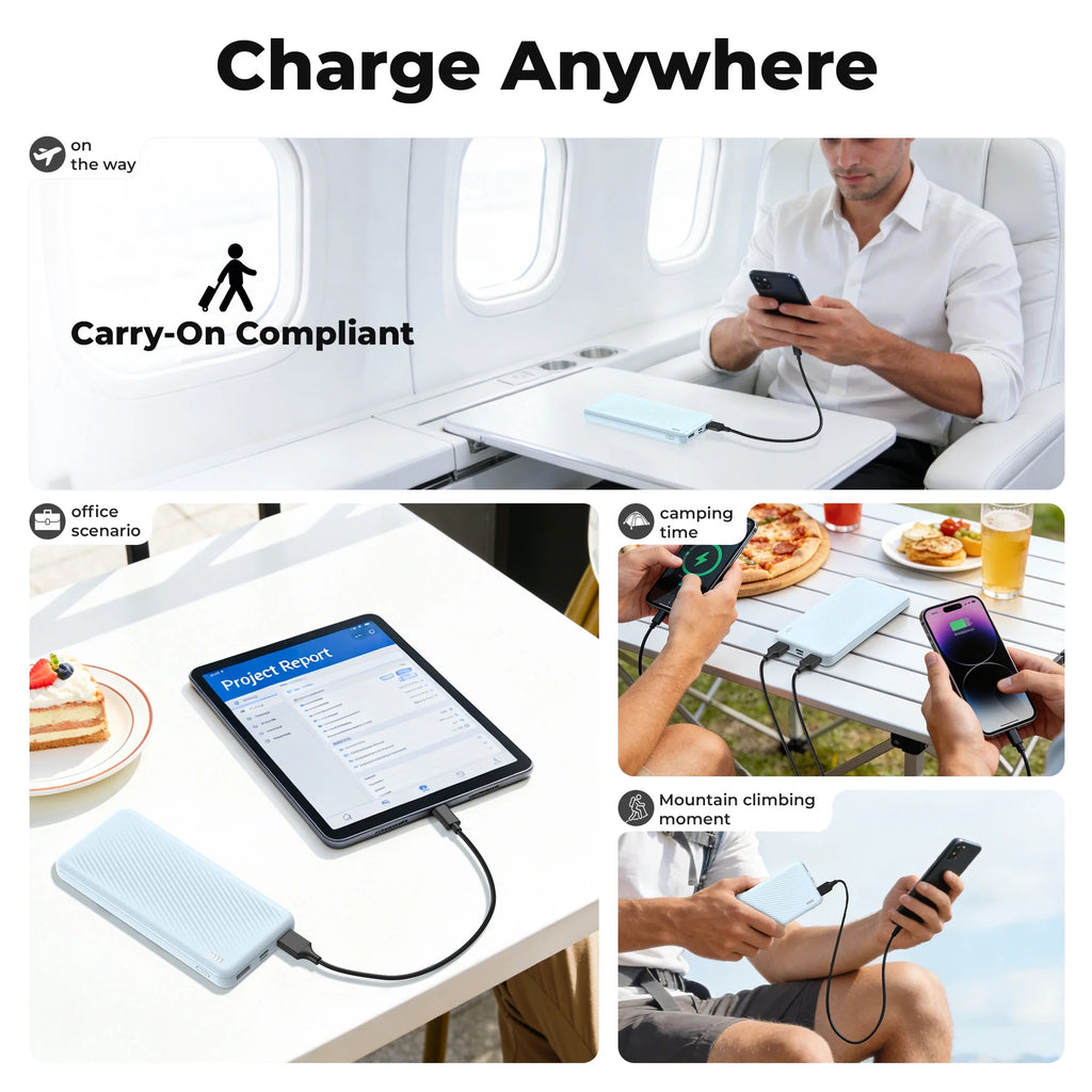 20,000mAh Portable Power Bank Dual USB Fast Charging Blue Battery
