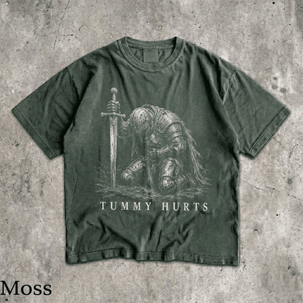 Tummy Hurts Knight Shirt Funny Dark Fantasy Graphic Meme T-Shirt