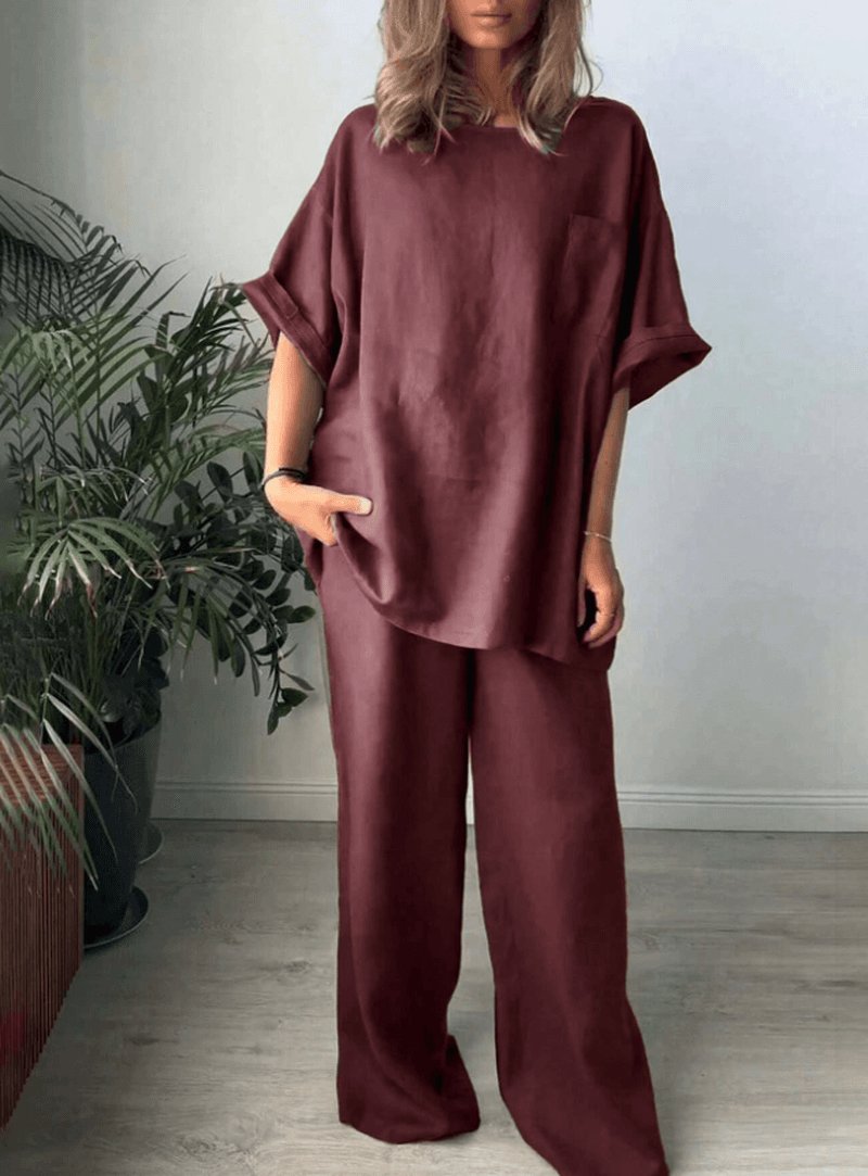 Women’s 2-Piece Casual Set Crew Neck Top & Long Pants