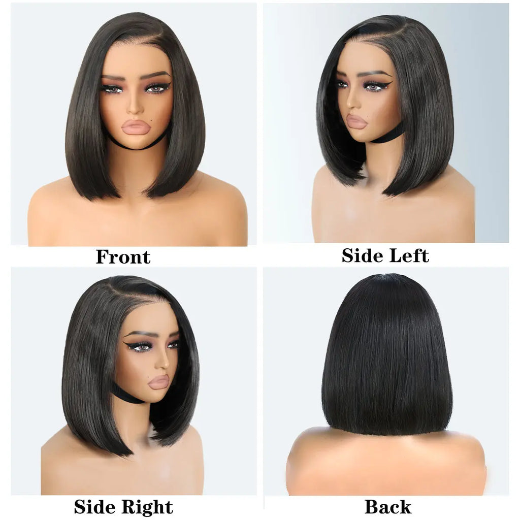U&A Hair 9x7 Glueless Synthetic Bob Wig – Wear & Go Straight High-Density Lace Front Wig with Natural Hairline