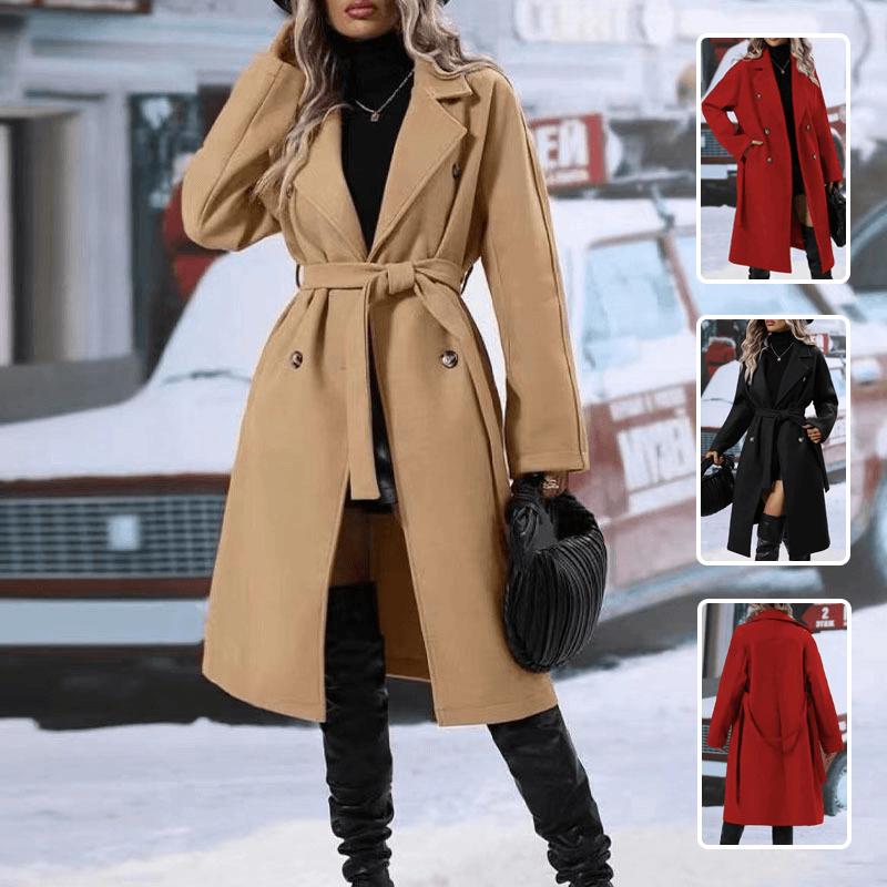 Women’s Belted Double-Breasted Lapel Winter Trench Coat