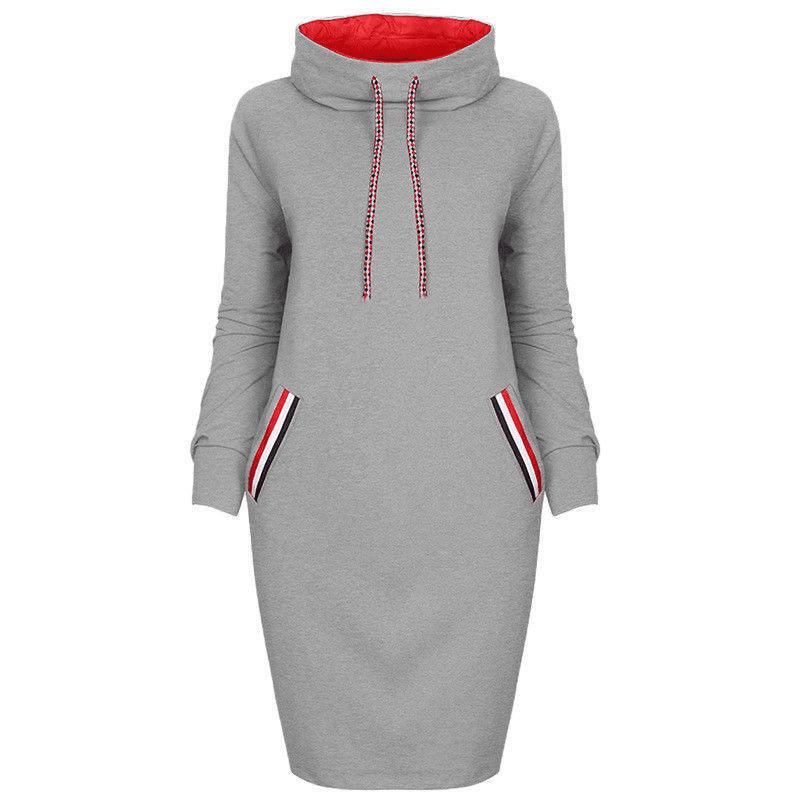 Women's Winter Hooded Dress Long Sleeve Casual Warm Dress