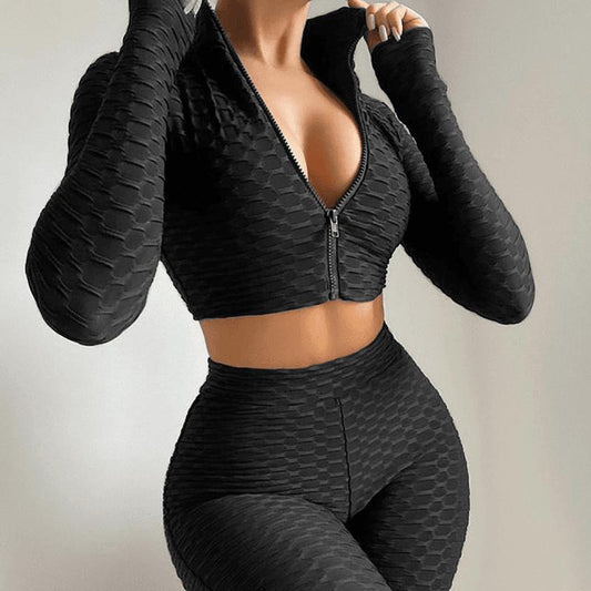 Women’s Yoga Workout Set, Tummy Control Butt Lift Long Sleeve Activewear