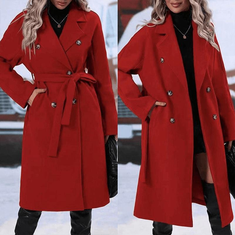 Women’s Belted Double-Breasted Lapel Winter Trench Coat