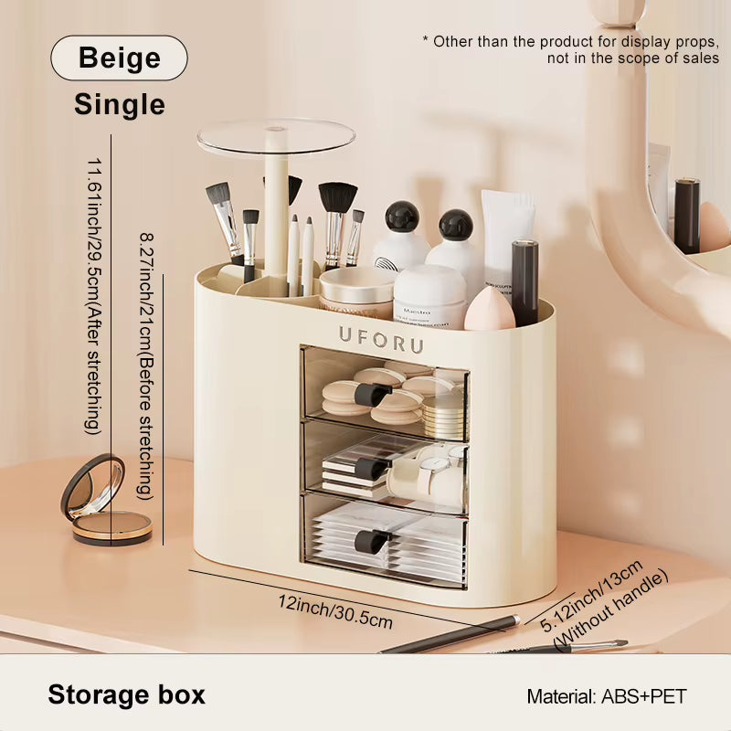 UFORU Makeup Brush Organizer with Drawers Adjustable Height Case