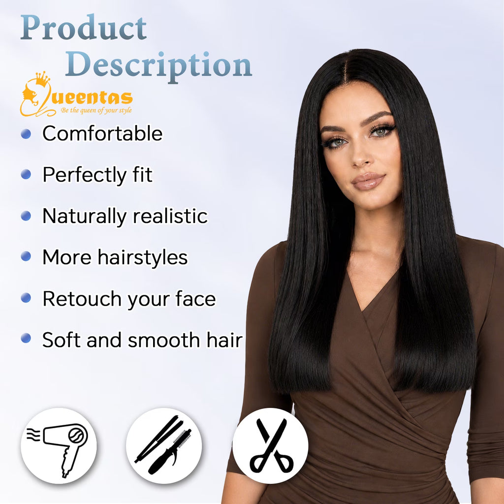 24-Inch Glueless Straight Synthetic Wig Heat-Resistant Pre-Plucked