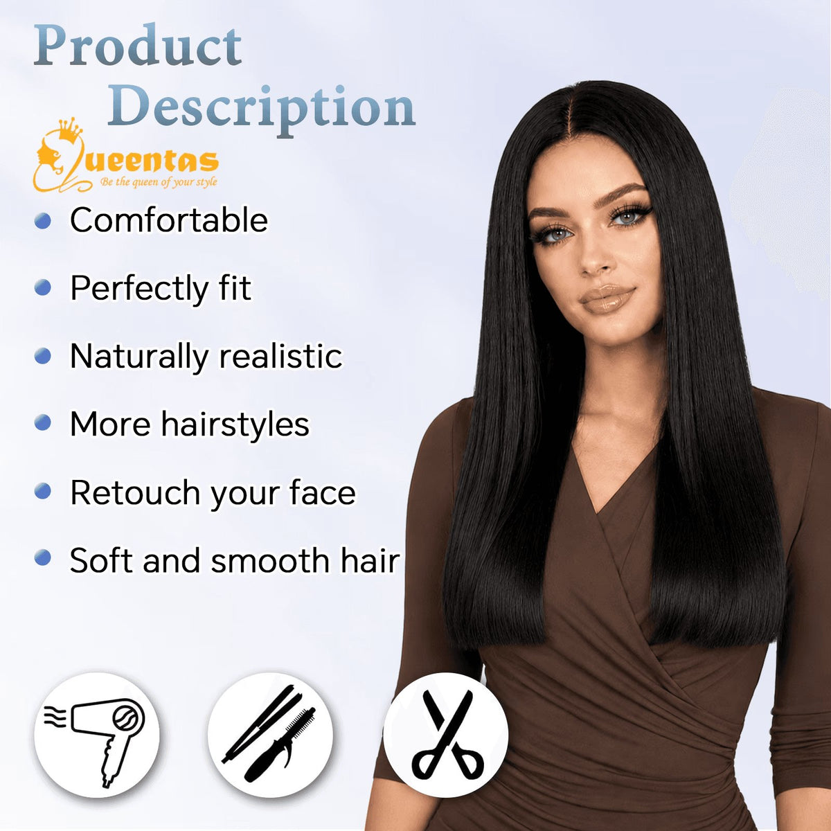 24-Inch Glueless Straight Synthetic Wig Heat-Resistant Pre-Plucked