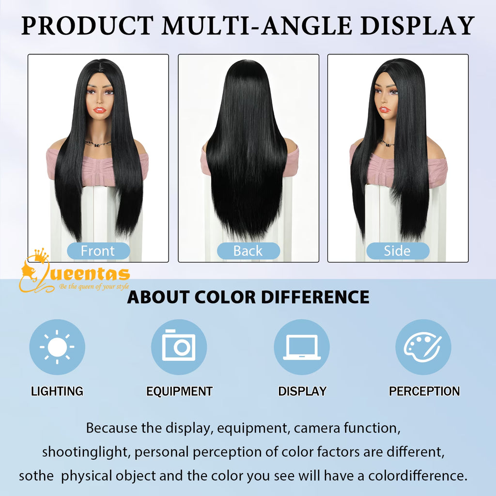 24-Inch Glueless Straight Synthetic Wig Heat-Resistant Pre-Plucked