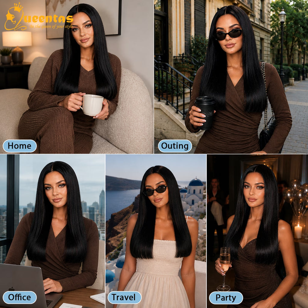 24-Inch Glueless Straight Synthetic Wig Heat-Resistant Pre-Plucked