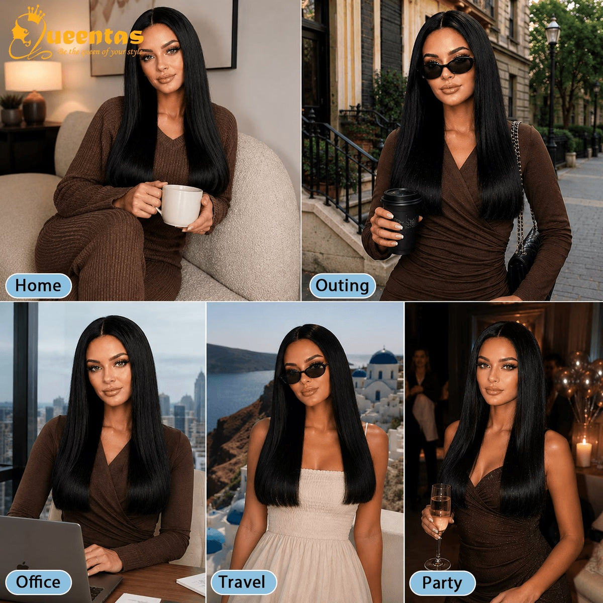 24-Inch Glueless Straight Synthetic Wig Heat-Resistant Pre-Plucked
