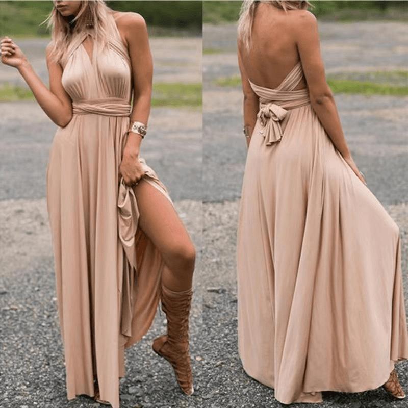 Women’s V-Neck Cross Back Long Dress for Party Evening