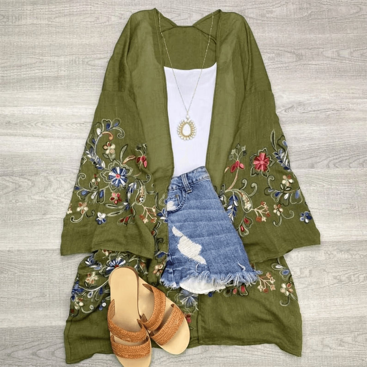 Long Sleeve Embroidered Bohemian Kimono