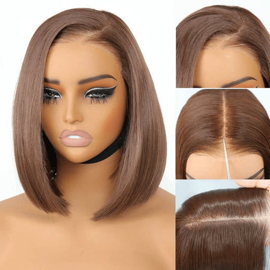 U&A Hair 9x7 Glueless Synthetic Bob Wig – Wear & Go Straight High-Density Lace Front Wig with Natural Hairline