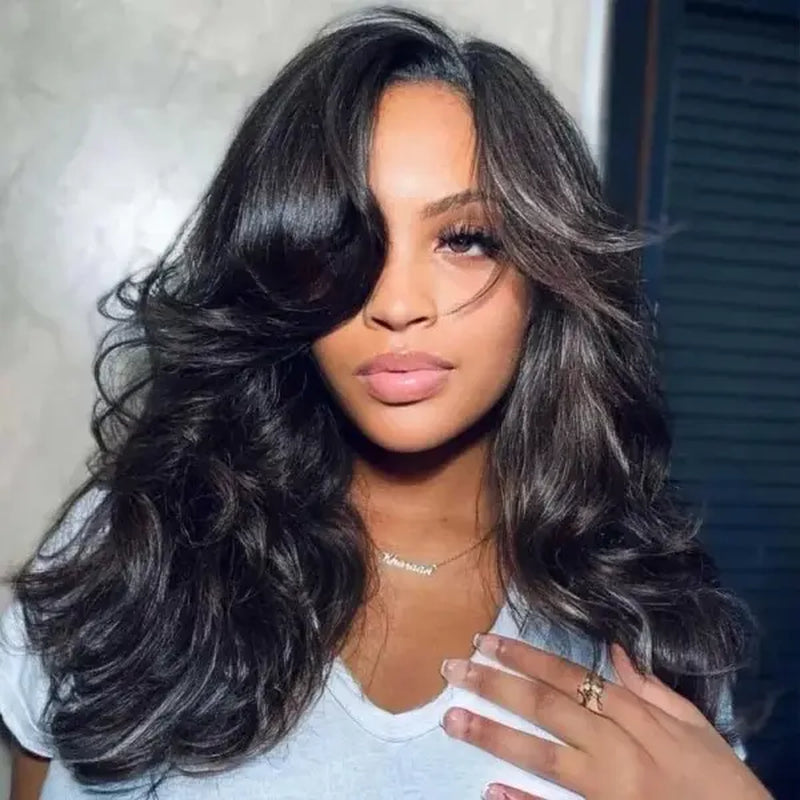 Tinashe Hair Layered U Part Wig Loose Body Wave Human Hair Wig with Highlights Glueless 180% 250% Density