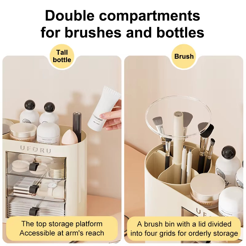 UFORU Makeup Brush Organizer with Drawers Adjustable Height Case