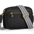 Women's Quilted Crossbody Bag Vegan Leather Wide Strap Shoulder Bag