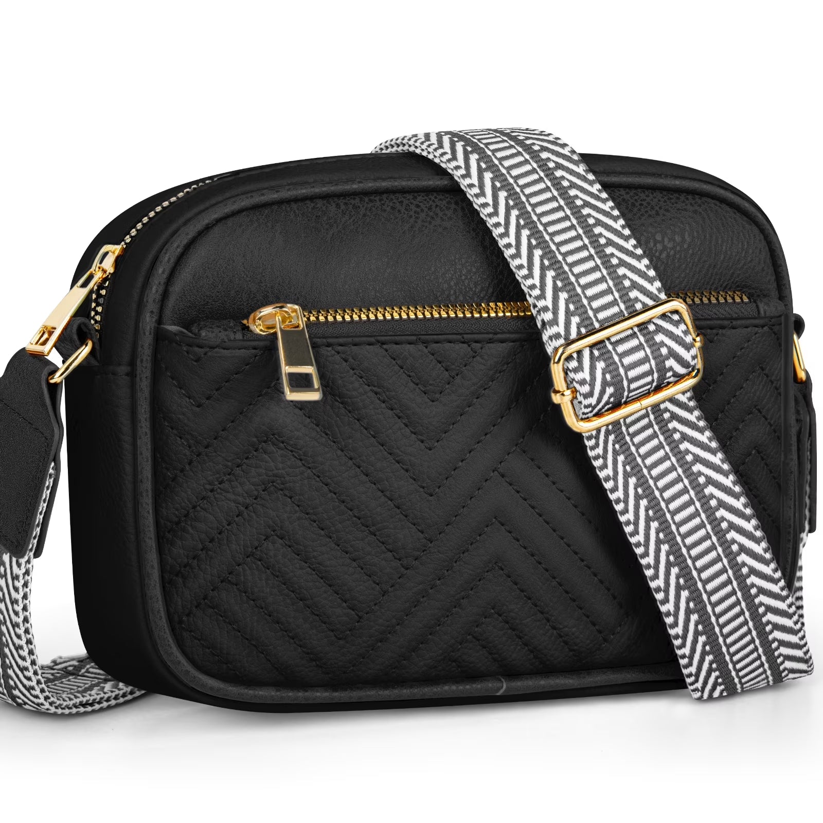 Women's Quilted Crossbody Bag Vegan Leather Wide Strap Shoulder Bag