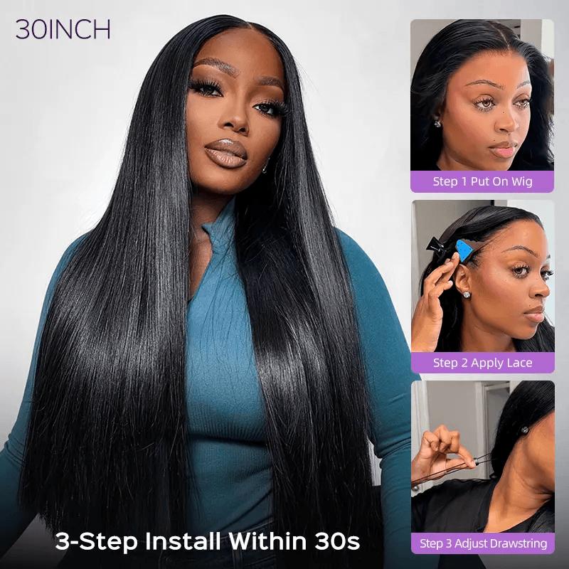 ISEE Hair 13x6 HD Lace Frontal Wig Glueless Human Hair Wig 250% Density Silky Straight Pre Plucked Natural Hairline Drawstring