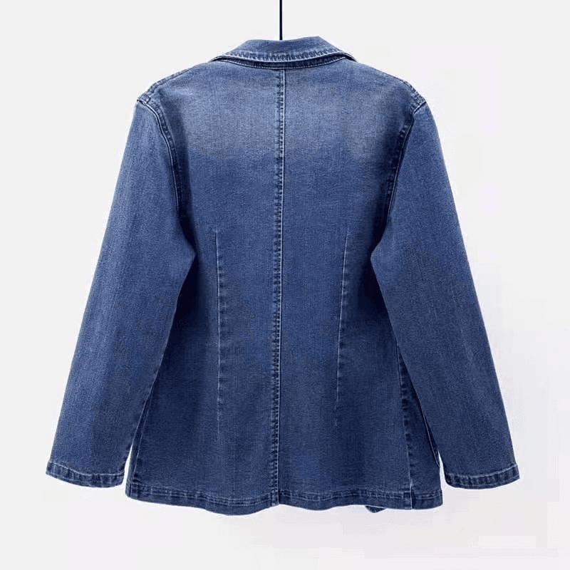 Denim Jacket Women'S Slim Fit Suit Collar Solid Color Outerwear One Button Top