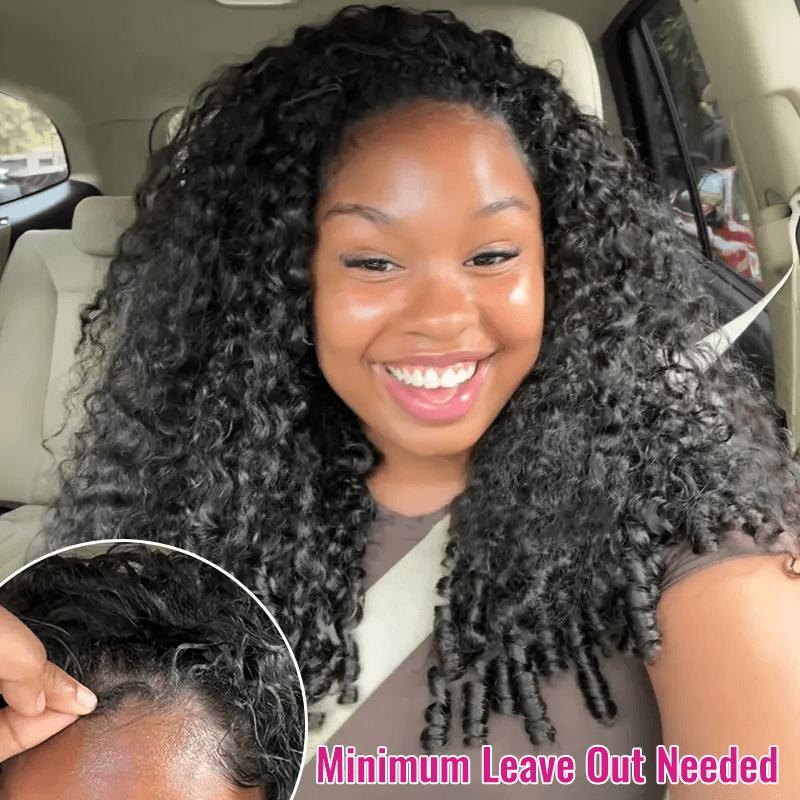 ISEE Hair 250% Density Kinky Curly Wear & Go Half Wig Glueless Human Hair Wig Invisible Hairline Drawstring No Leave Out