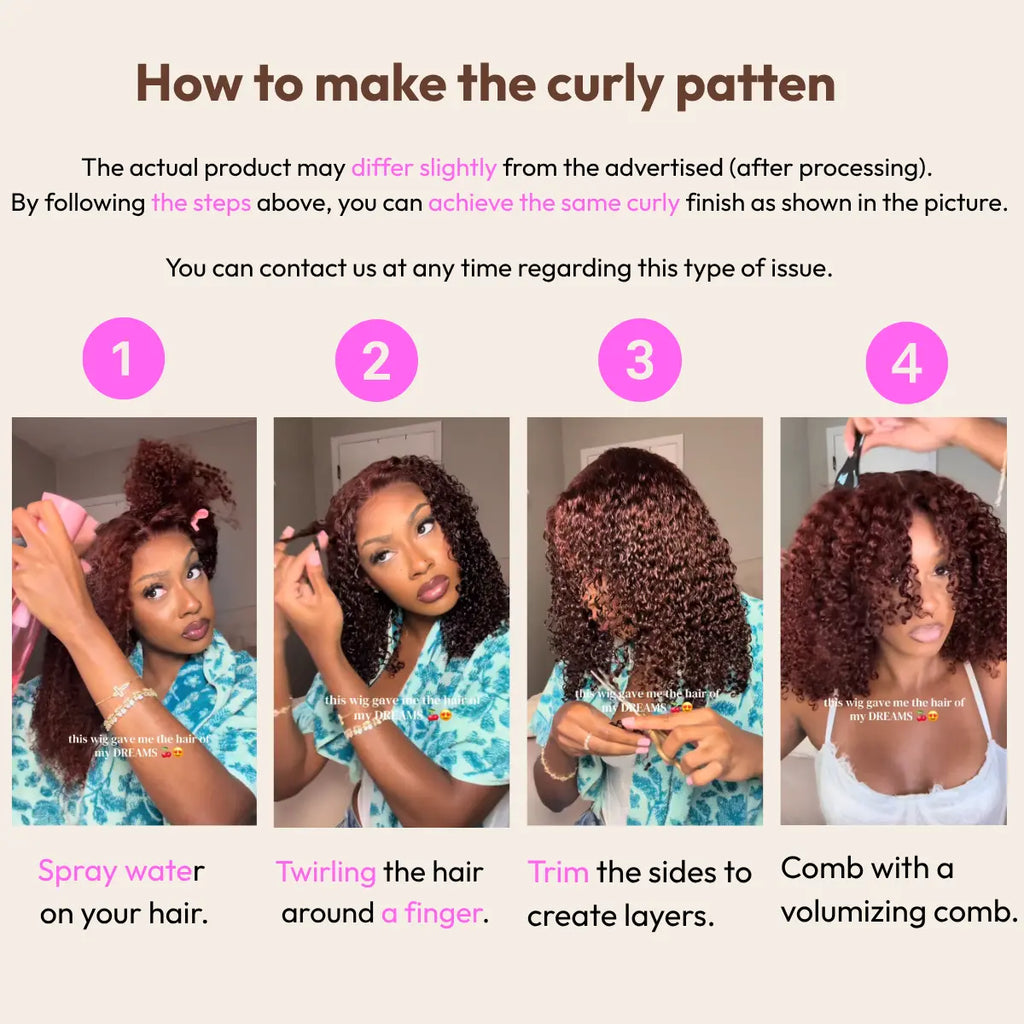 UNice 250% Density Reddish Brown Afro Kinky Curly Human Hair Wig 7x5 HD Lace Closure Glueless Wig Pre Plucked Natural Hairline