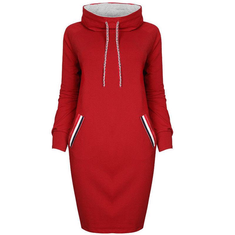 Women's Winter Hooded Dress Long Sleeve Casual Warm Dress