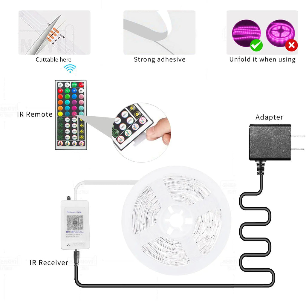 RGB LED Strip Lights with App & Remote – Bluetooth Music Sync, Timer, 50FT/100FT/200FT for Bedroom & Home Decor