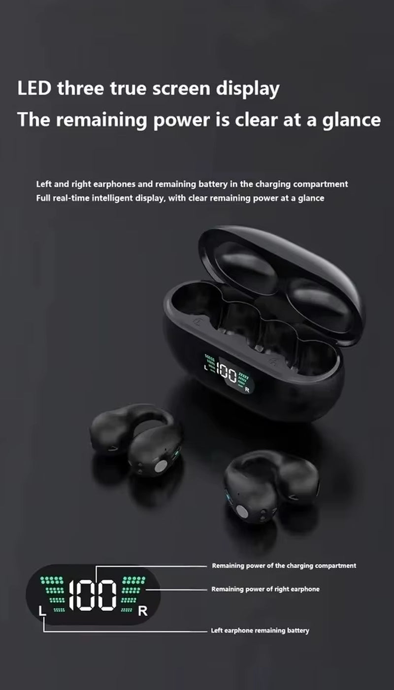 TWS Wireless Headset Mini Digital Display ANC Headphones Clip Ear Music Noise Canceling Headset HD Call Sports Gaming Earphones