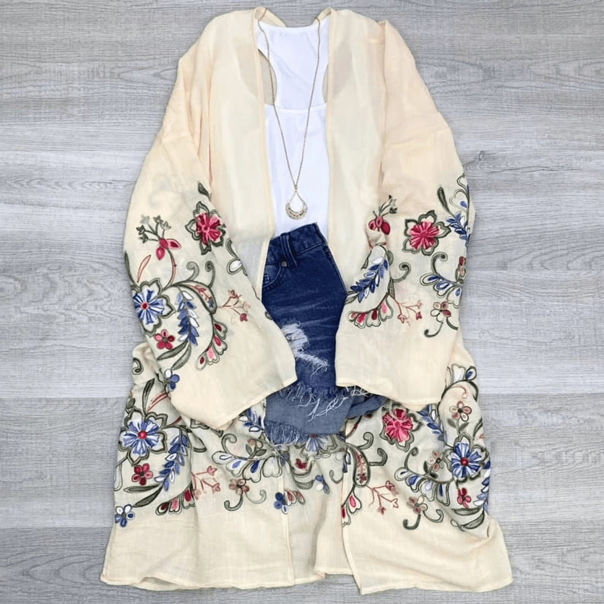 Long Sleeve Embroidered Bohemian Kimono