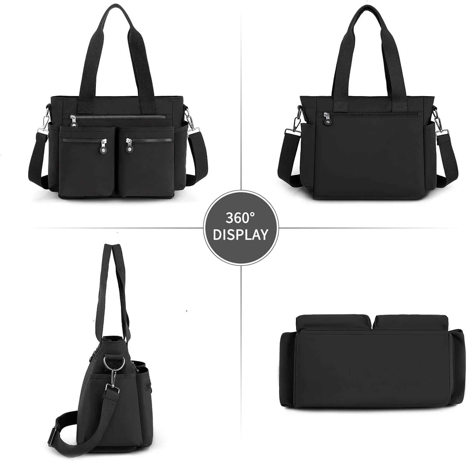 Women's Large Nylon Tote Bag Multiple Pockets Crossbody Work Bag