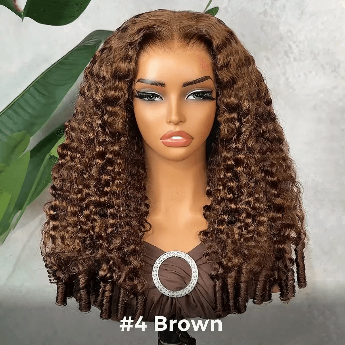 OQ Hair 13x6 HD Lace Frontal Wig Burmese Curly Water Wave Human Hair Wig #4 Brown Glueless 220% Density Pre Plucked